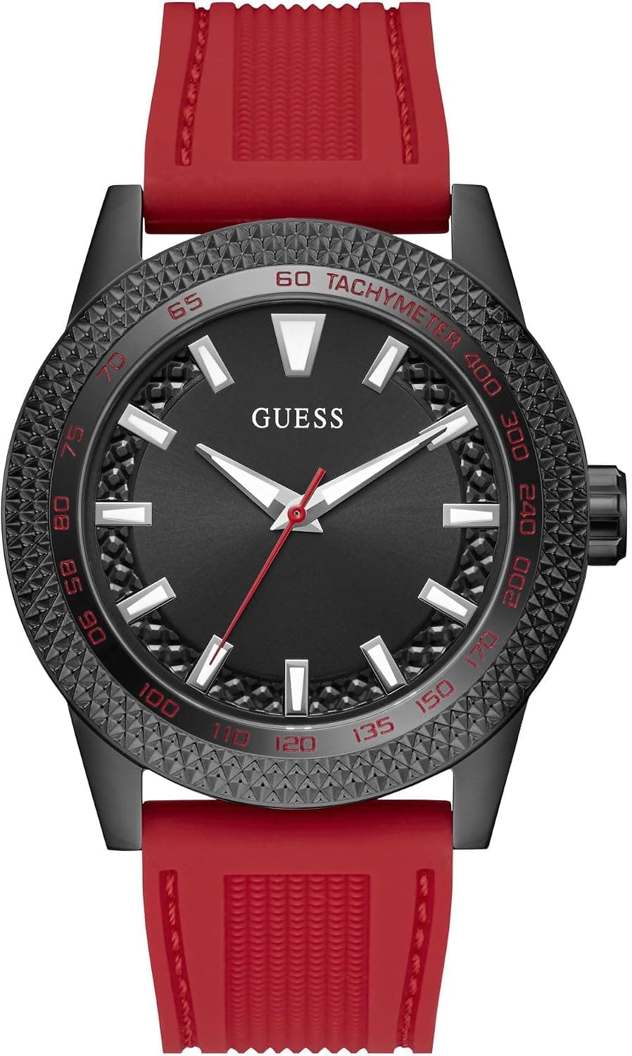 Guess Scout U1397G3M, 46 mm, schwarzes Zifferblatt, rotes Silikonarmband