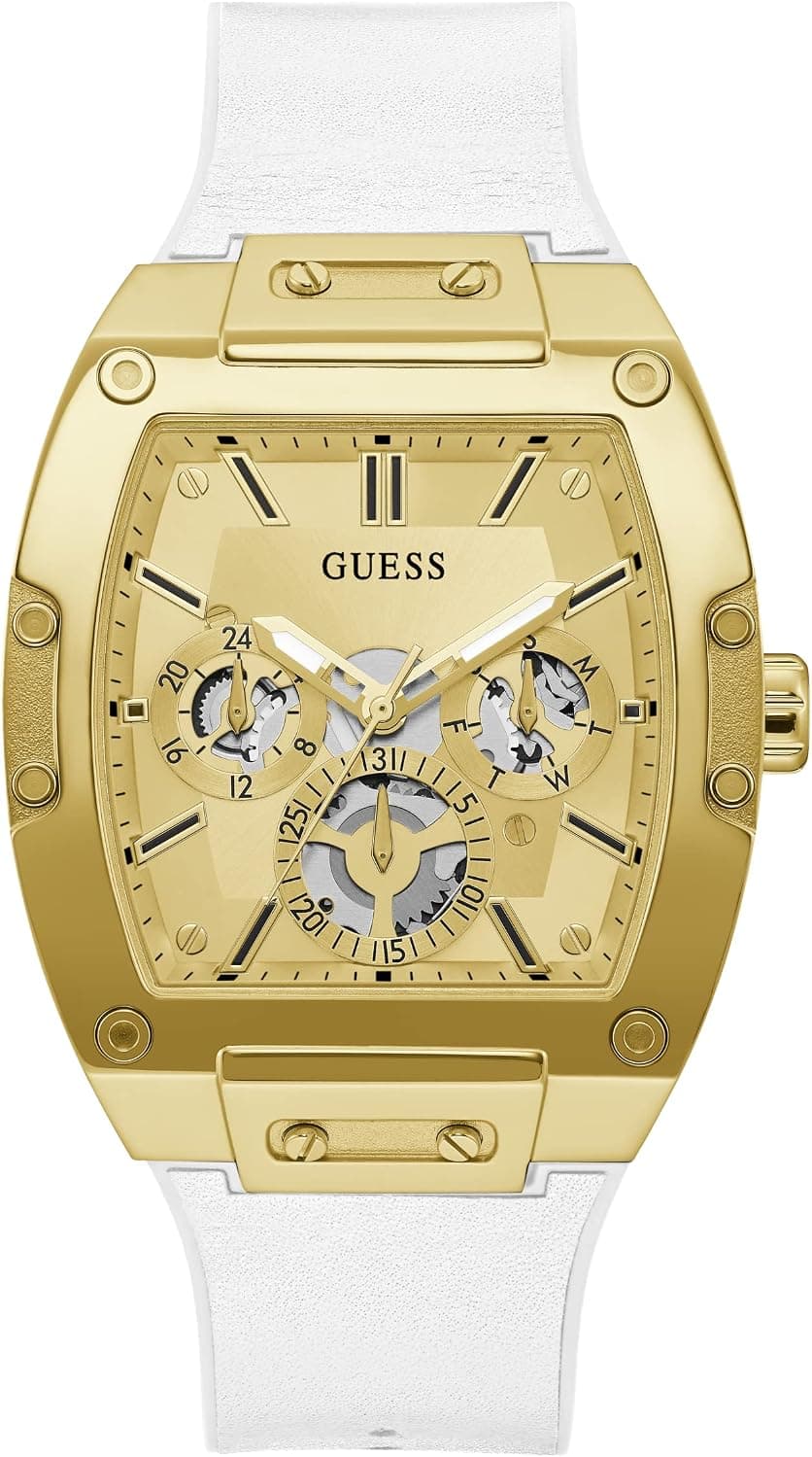 Guess Gents 43mm, Altın Kadran Beyaz Silikon