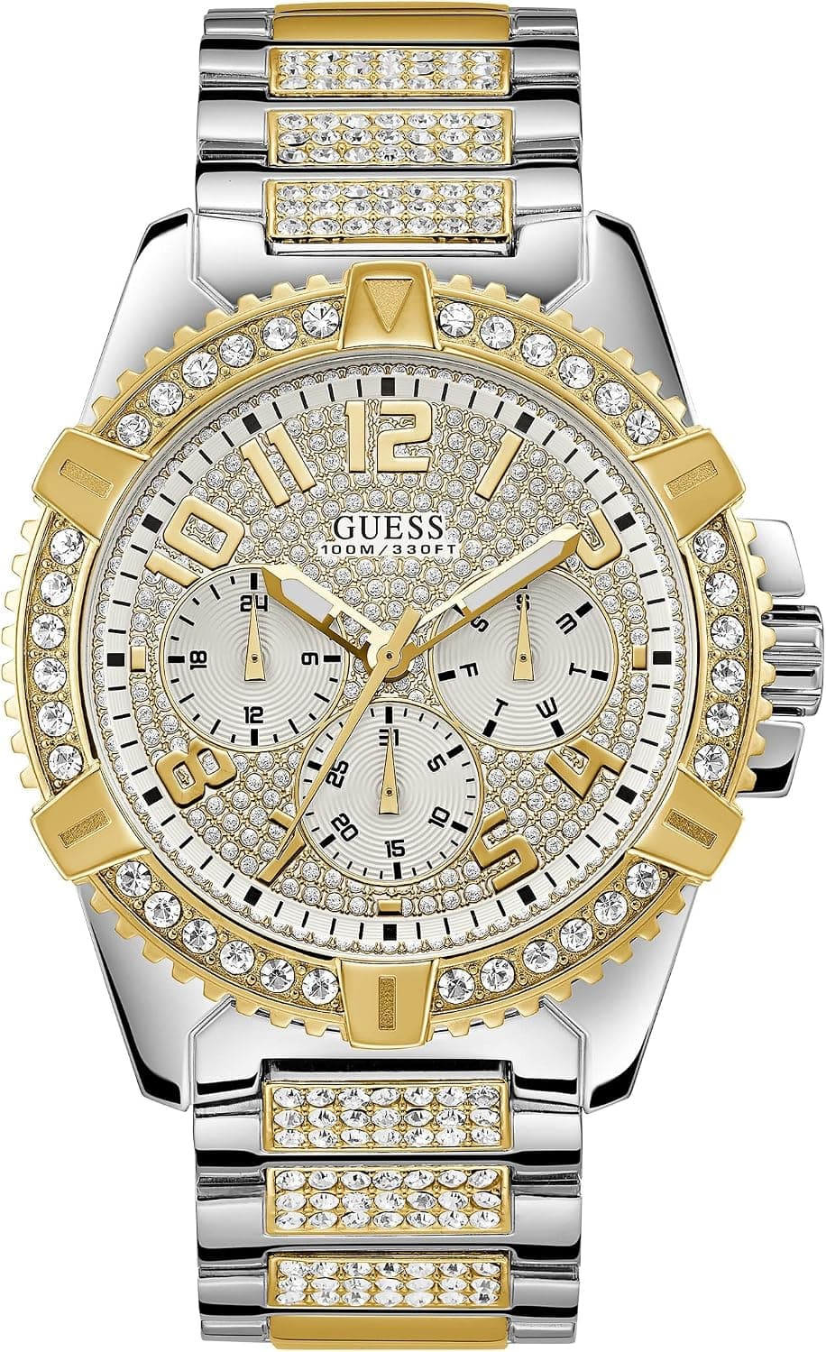 Guess Frontier U0799G4, 46mm, White Dial, Gold and Silver Stainless Steel Bracelet