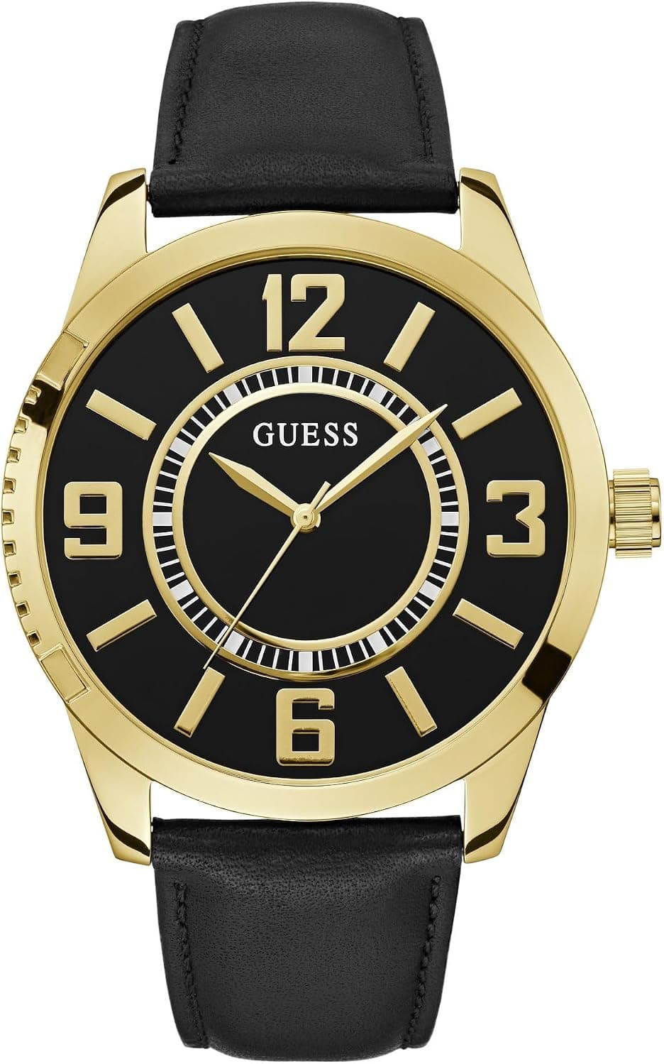 Guess U1408G2M, 47mm, Black Dial, Black Leather Band