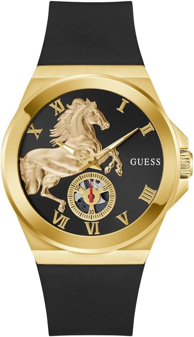 Guess Vinyl GW0979G1, 44 mm, schwarzes Zifferblatt, schwarzes Silikonarmband