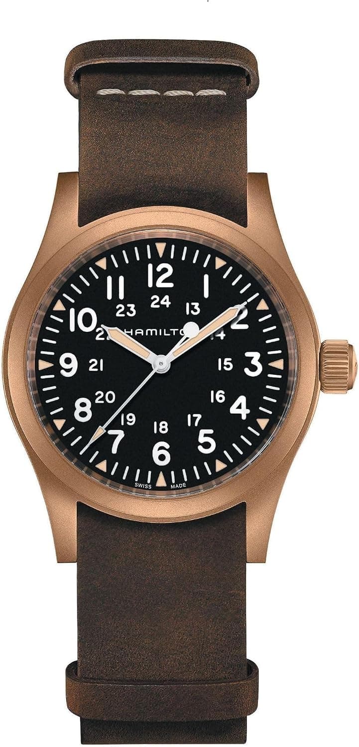 Hamilton Khaki Field 38mm, Black Dial Brown Leather