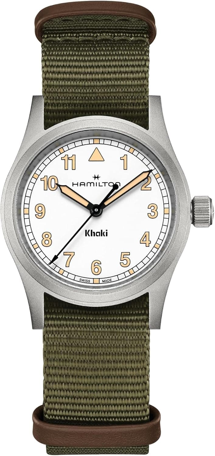 Hamilton カーキ フィールド 33mm, White Dial Green Leather