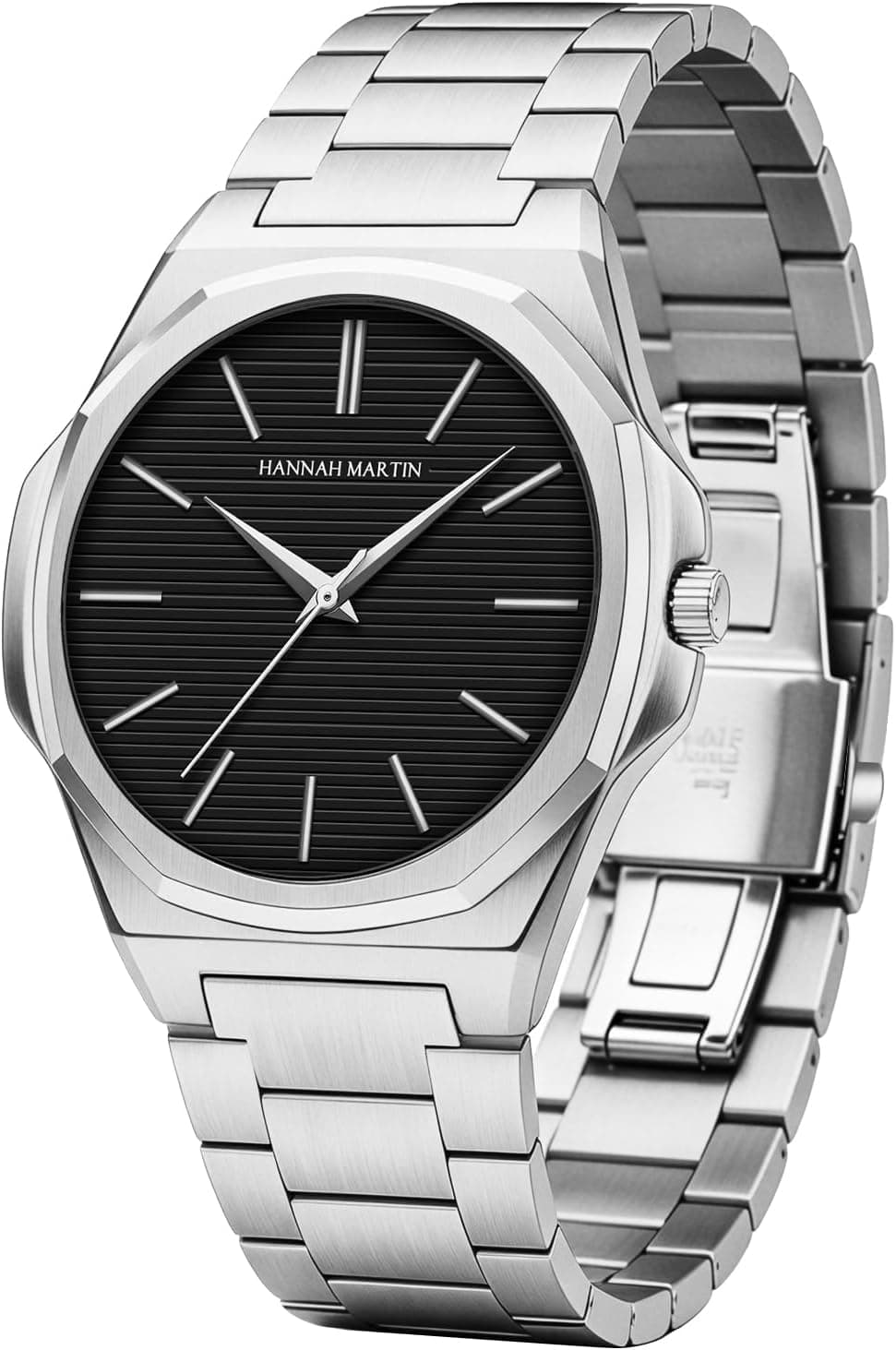 Hannah Martin Striped 1601-HY, 40mm, Black Dial, Silver Stainless Steel Bracelet