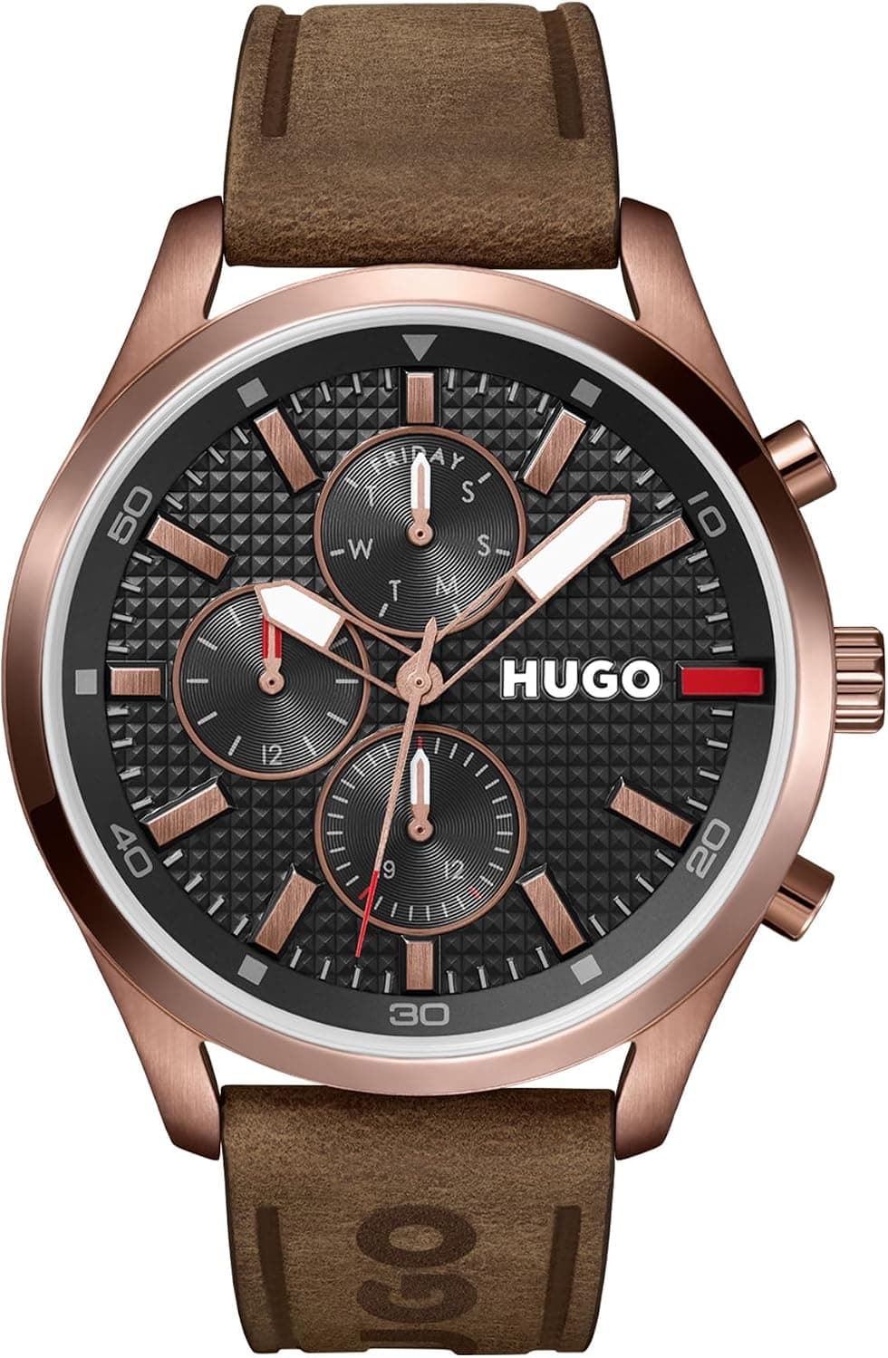 Hugo Chase 1530162, 46mm, Black Dial, Silver Leather Band