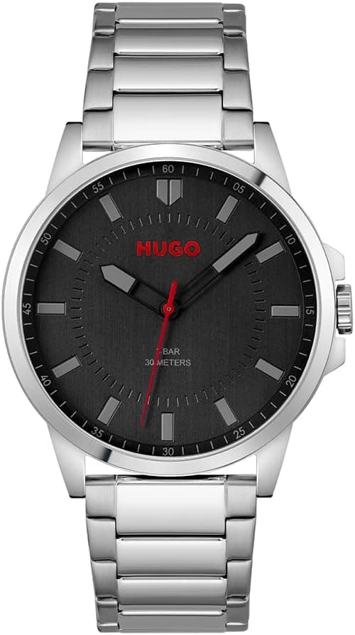 Hugo First 1530246, 43mm, Black Dial, Silver Stainless Steel Bracelet