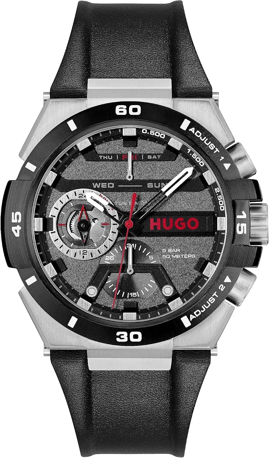 Hugo Wild 1530336, 46mm, Black Dial, Black Leather Band