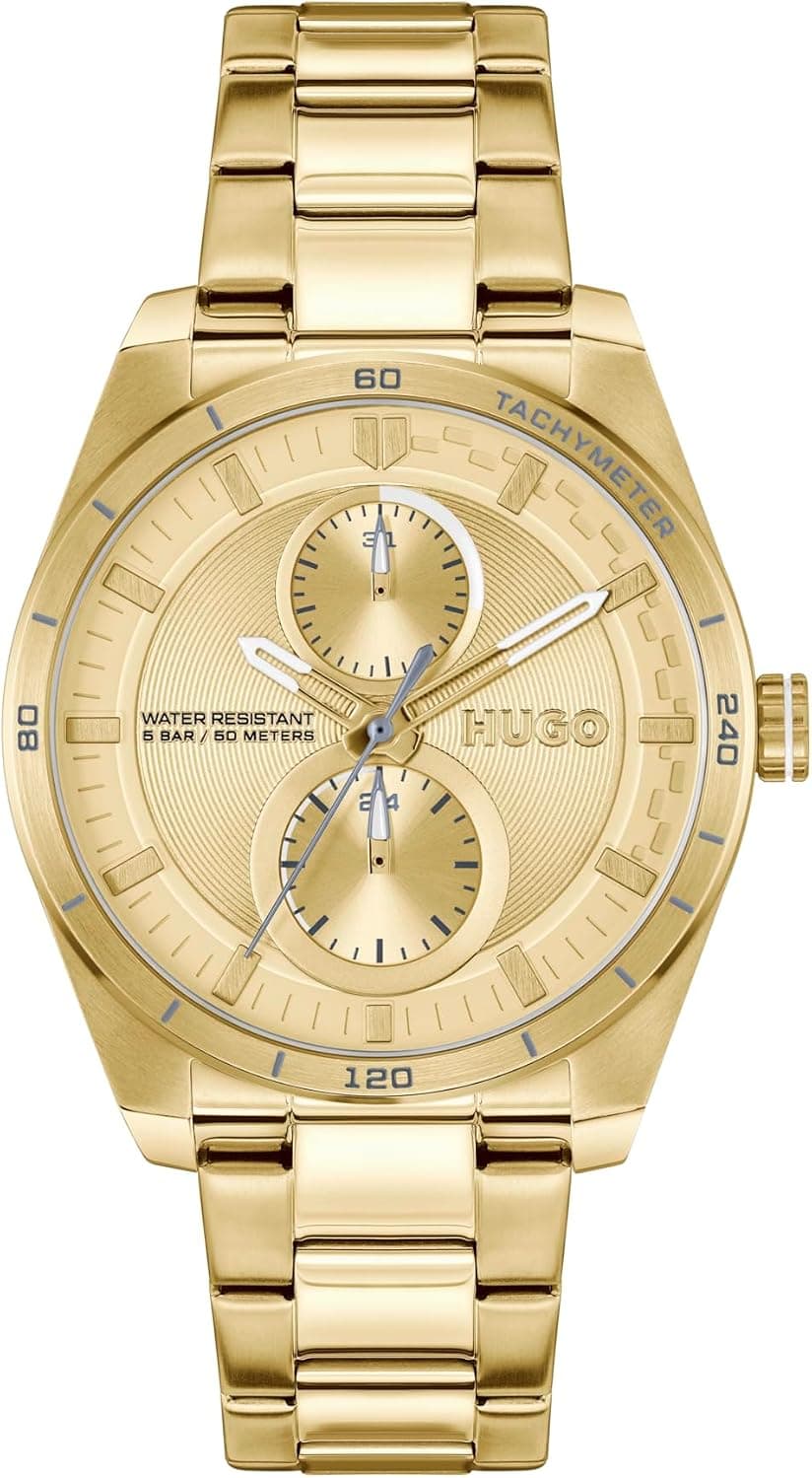 Hugo #Fast 1540171, 38mm, Gold Dial, Silver Stainless Steel Bracelet