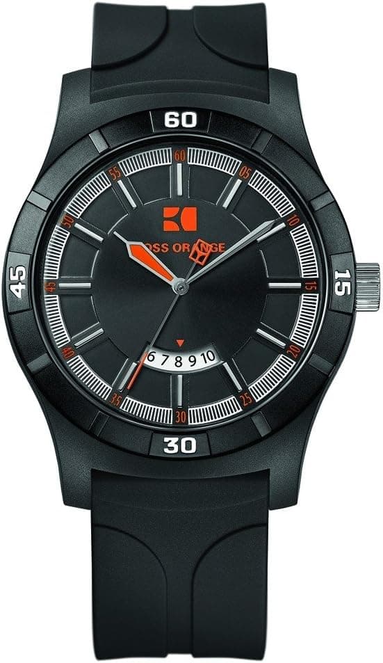 Hugo Boss 1512527, 44mm, Black Dial, Orange Rubber Band