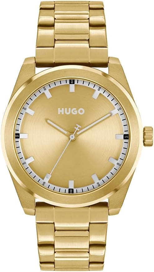 Hugo Bright 1530354, 42mm, Gold Dial, Silver Stainless Steel Bracelet