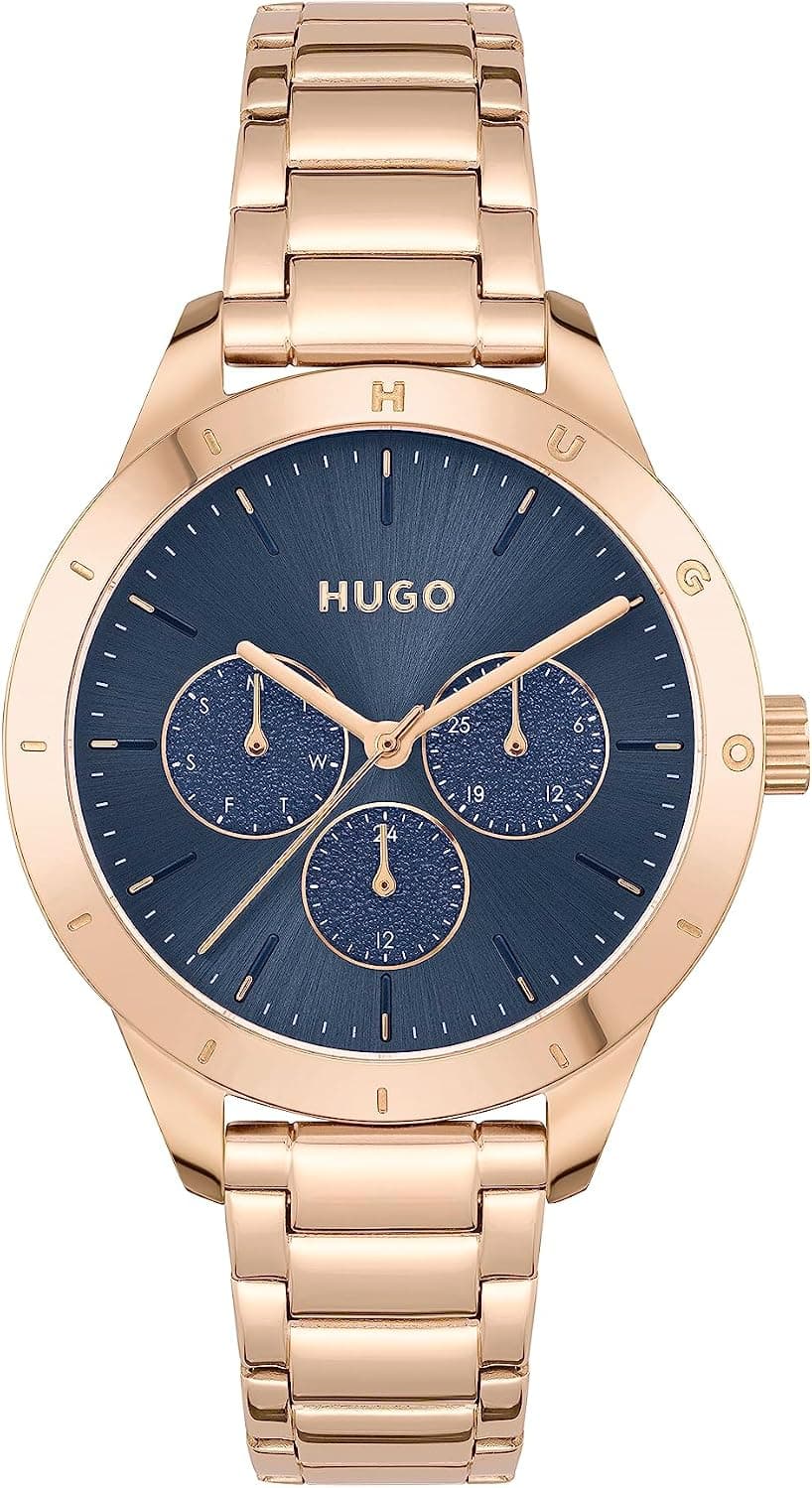 Hugo Friend 1540092, 38mm, Blue Dial, Rose Gold Stainless Steel Bracelet