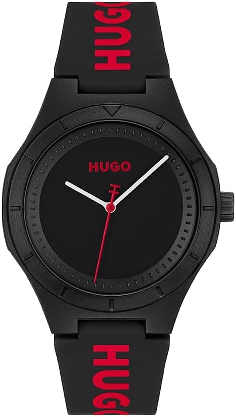 Hugo #LIT 1530343, 42mm, Black Dial, Black Silicone Band