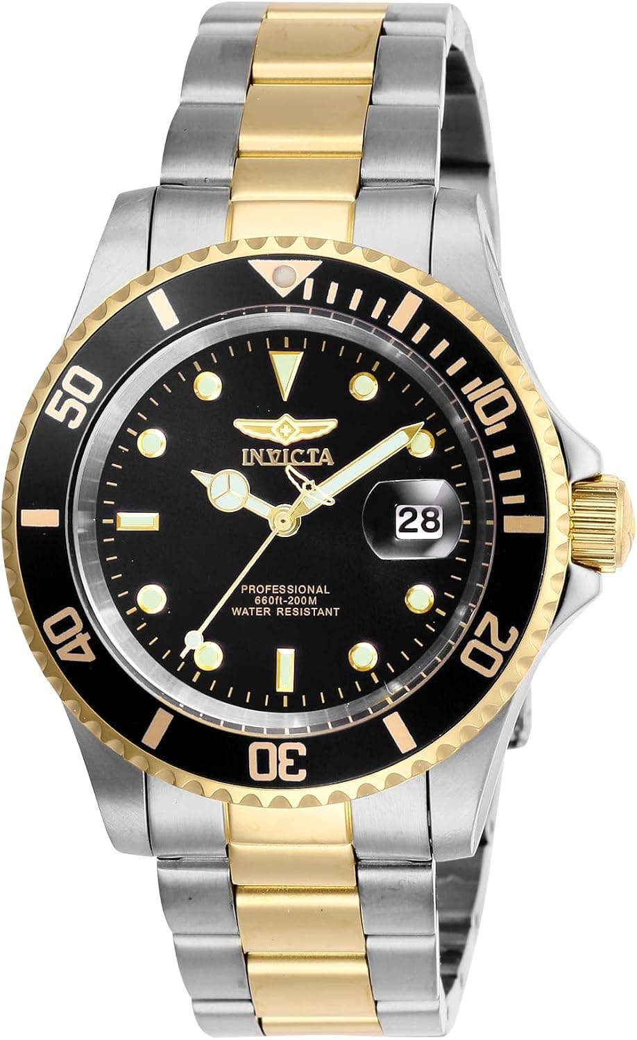 Invicta Pro Diver 26973, 40mm, Black Dial, Silver and Gold Stainless Steel Bracelet