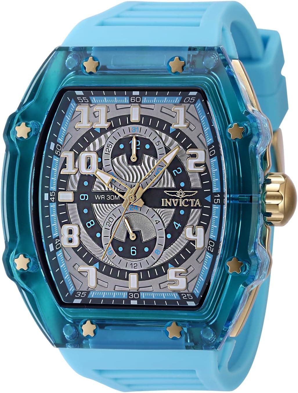 Invicta Racing 48709, 48 mm, mehrfarbiges Zifferblatt, blaues Silikonarmband