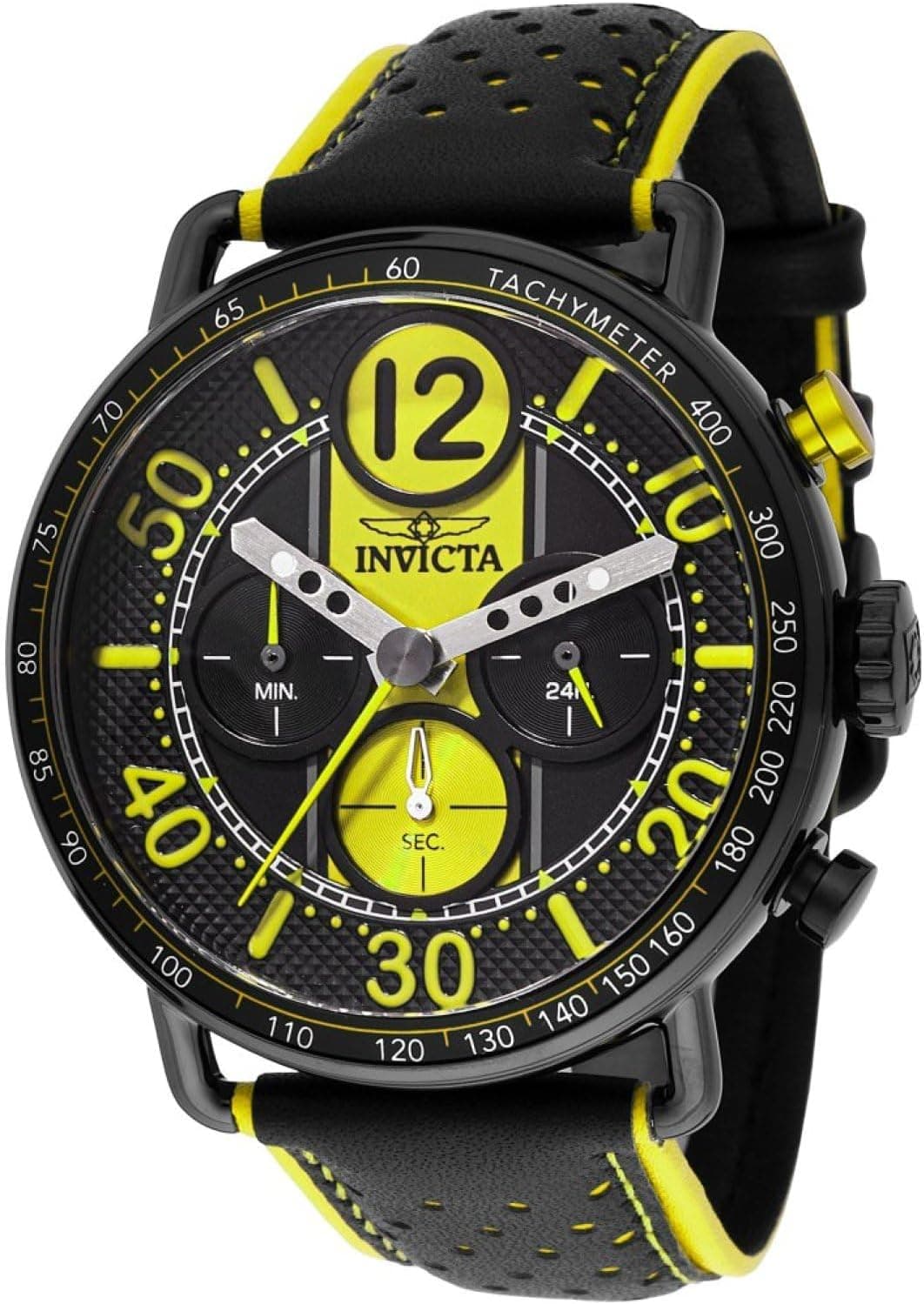 Invicta 49368 44mm, Black Dial Black, Yellow Leather