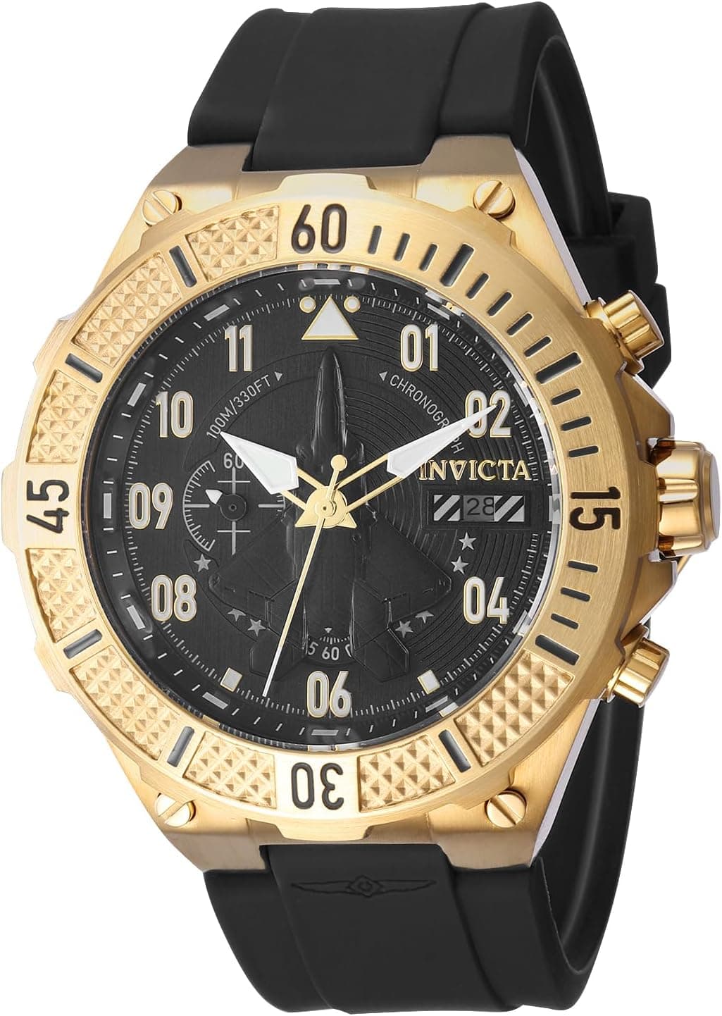 Invicta Aviator 39889, 50 mm, schwarzes Zifferblatt, schwarzes Silikonarmband