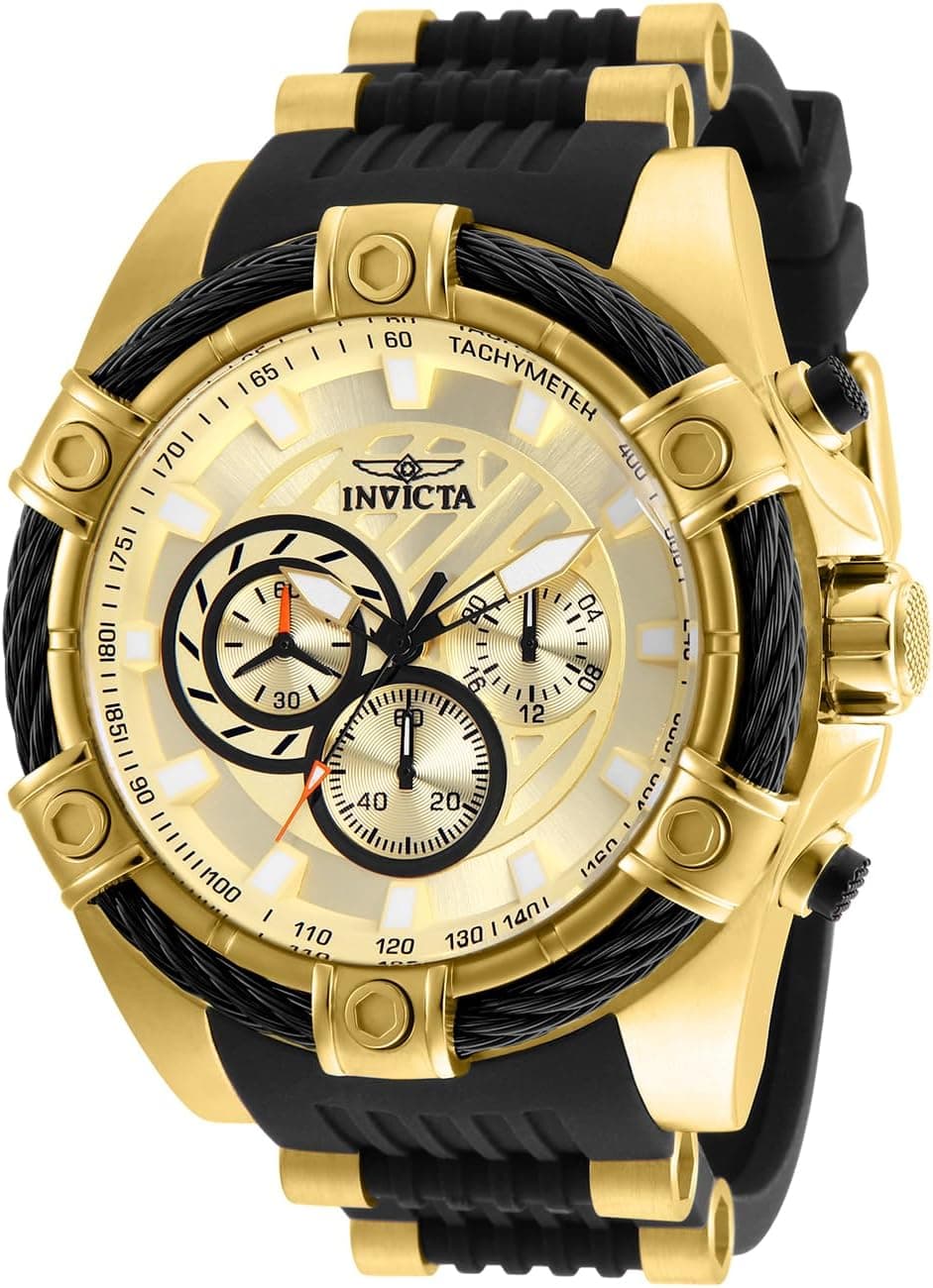 Invicta Bolt 25526, 52mm, Gold Dial, Black Silicone Band