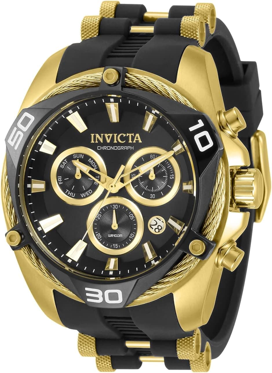 Invicta 31315 50mm, Black Dial Gold Stainless steel, Silicone