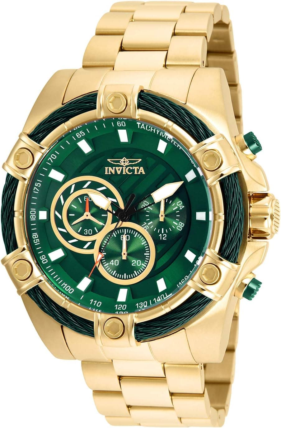 Invicta Bolt 25517, 52 mm, grünes Zifferblatt, goldenes Edelstahlarmband