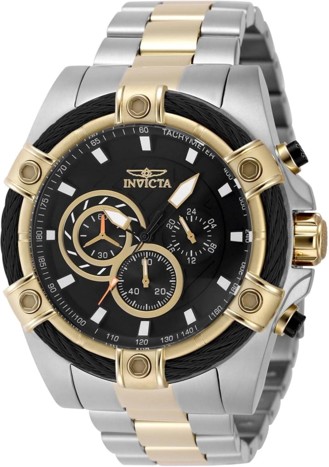 Invicta Bolt 48868, 52 mm, schwarzes Zifferblatt, gold-silbernes Edelstahlarmband