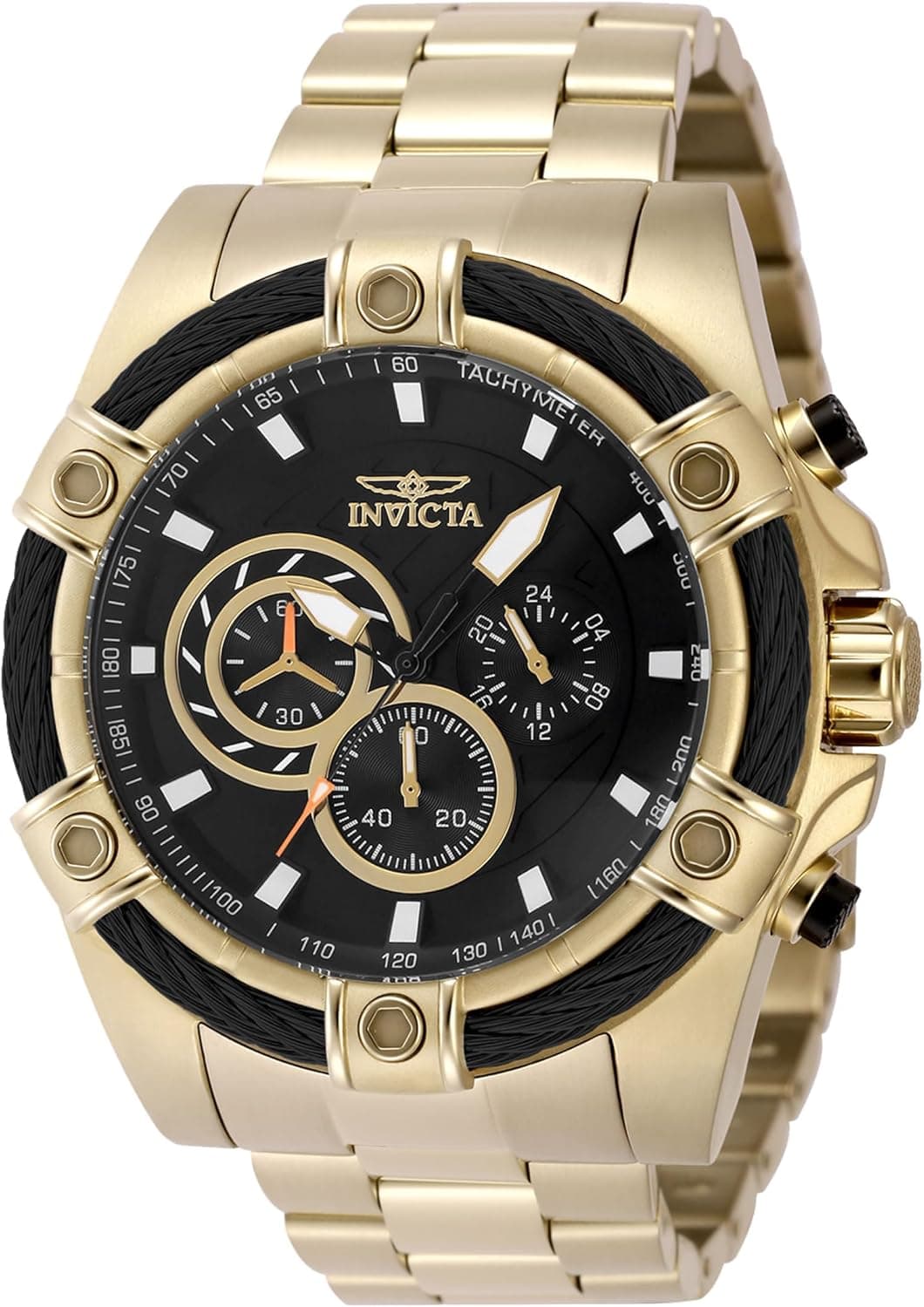 Invicta Bolt 48867, 52 mm, schwarzes Zifferblatt, goldenes Edelstahlarmband