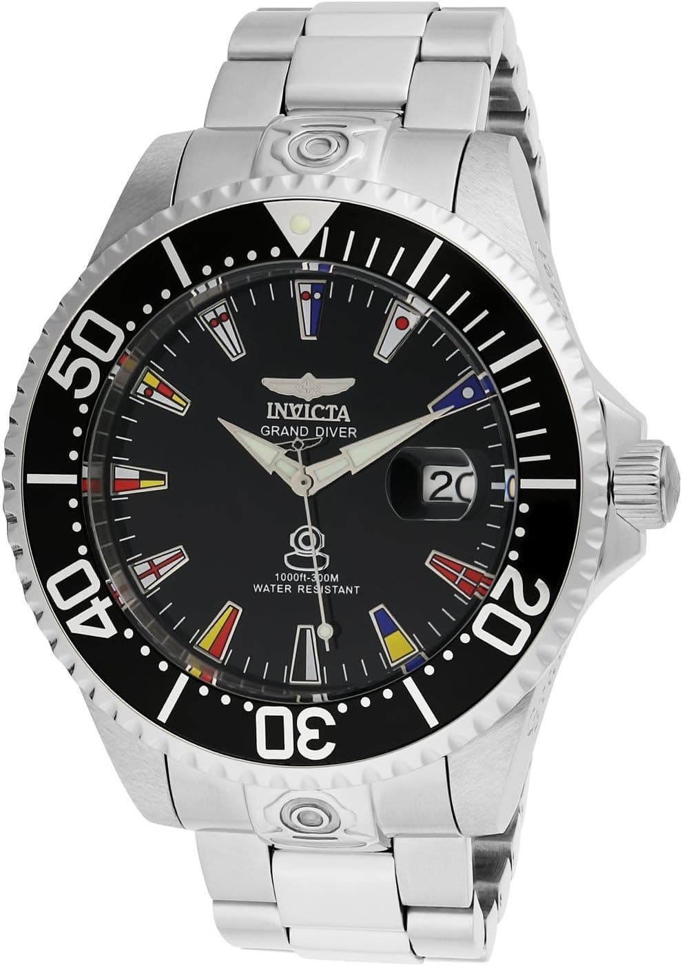 Invicta Grand Pro Diver 21323, 47 mm, schwarzes Zifferblatt, silbernes Edelstahlarmband