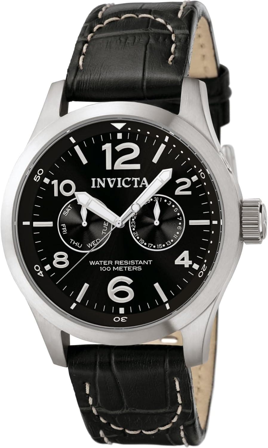 Invicta 0764 48mm, Black Dial Black Leather