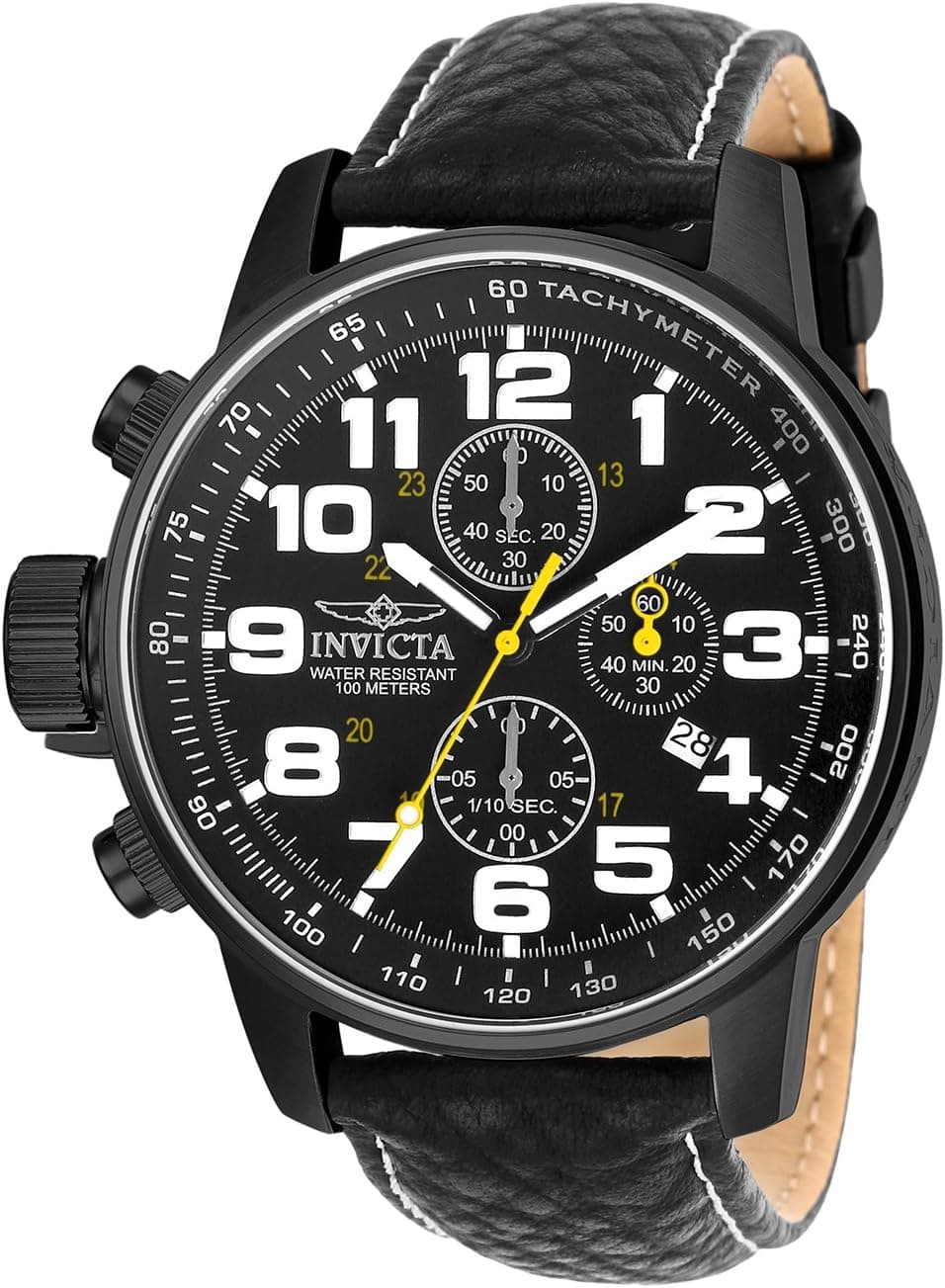Invicta I-Force 3332, 44 mm, schwarzes Zifferblatt, schwarzes Lederarmband