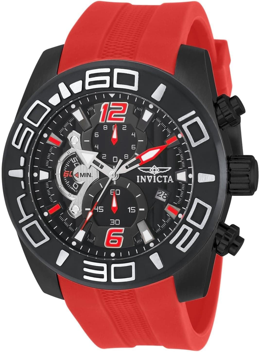 Invicta 22810 50mm, Black Dial Red Silicone