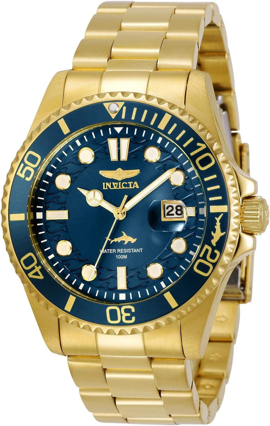 Invicta Pro Diver 30024, 43mm, Blue Dial, Gold Stainless Steel Bracelet
