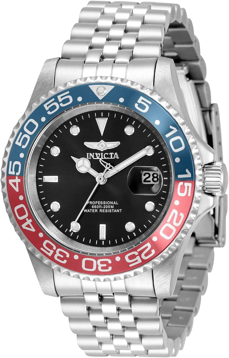Invicta Pro Diver 34102, 40 mm, schwarzes Zifferblatt, silbernes Edelstahlarmband