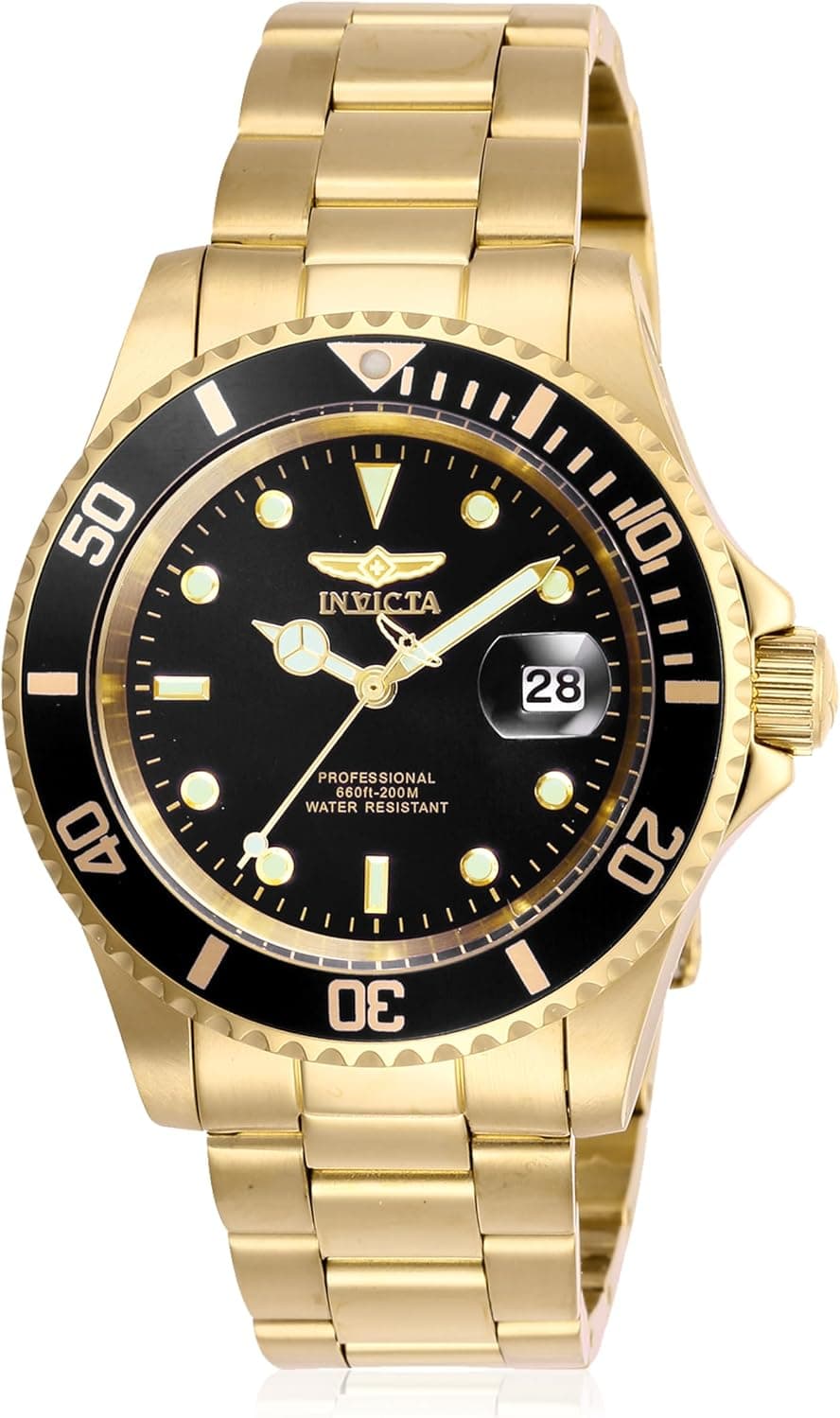 Invicta Pro Diver 26975, 40mm, Black Dial, Gold Stainless Steel Bracelet