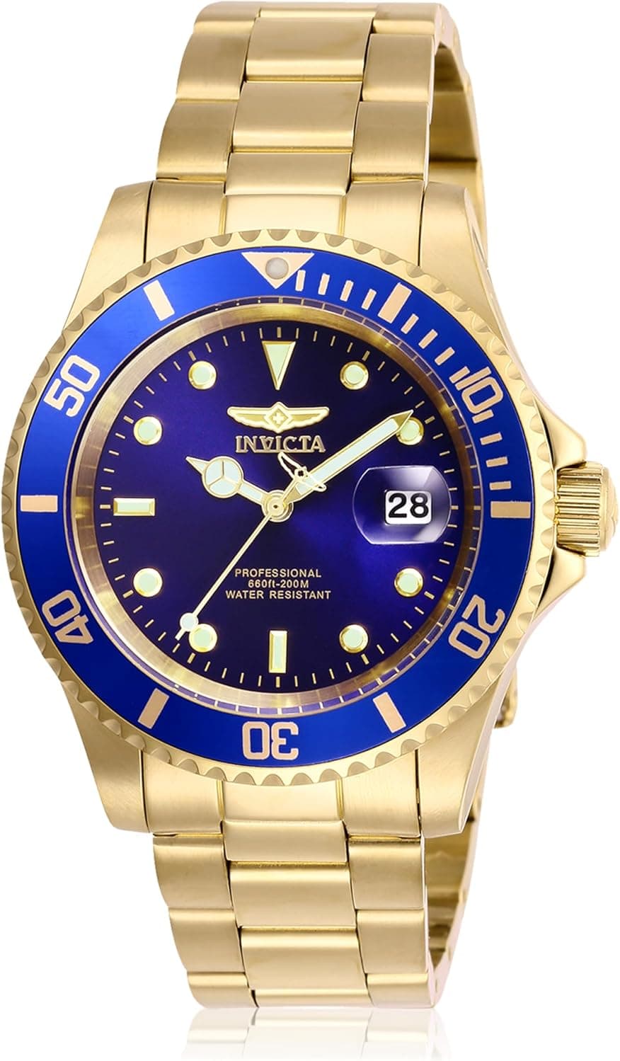 Invicta Pro Diver 26974, 40mm, Blue Dial, Gold Stainless Steel Bracelet