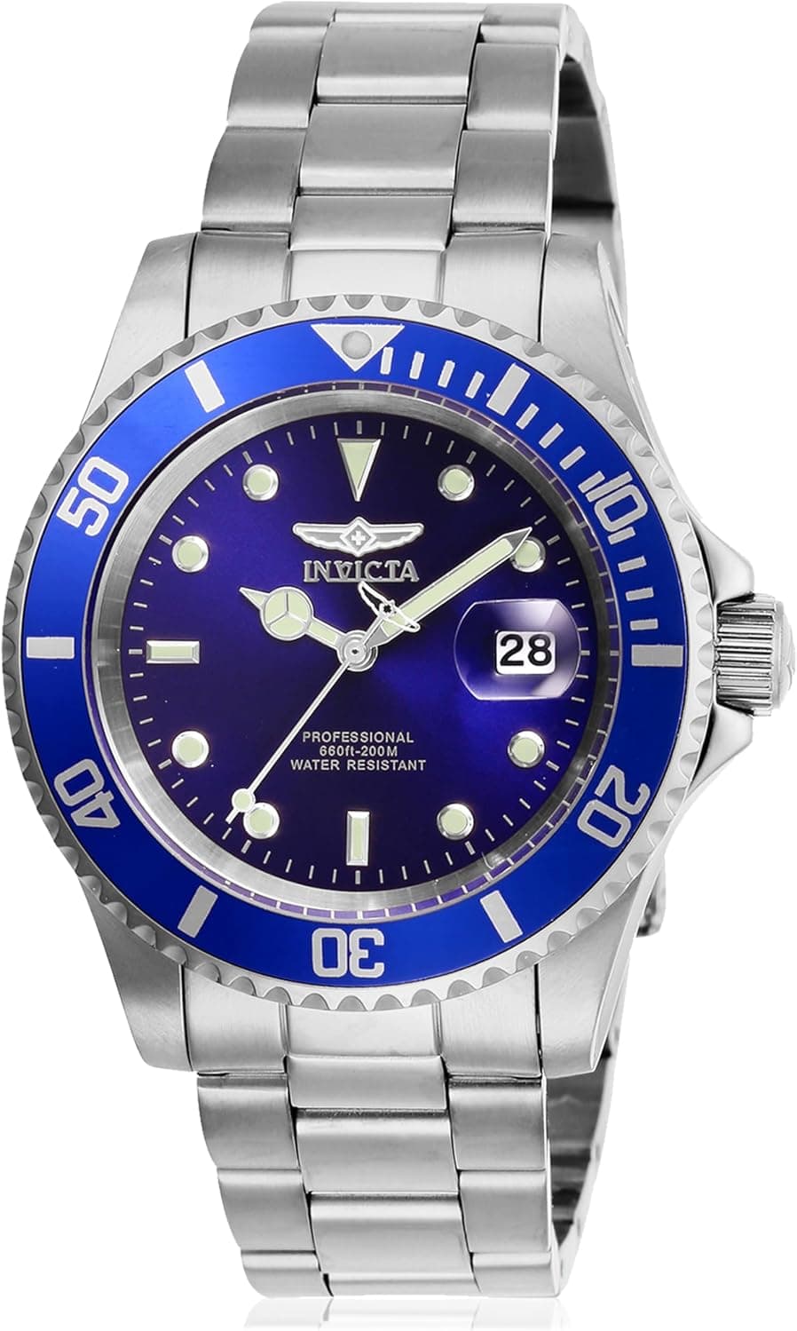 Invicta Pro Diver 26971, 40 mm, blaues Zifferblatt, silbernes Edelstahlarmband