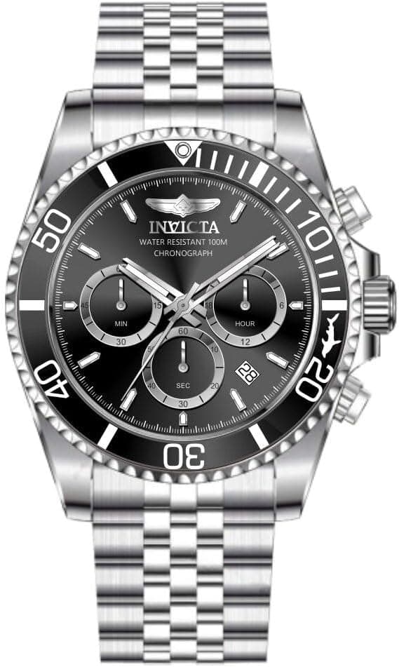Invicta Black dial VD53 43mm, Black Dial Metallic Stainless steel