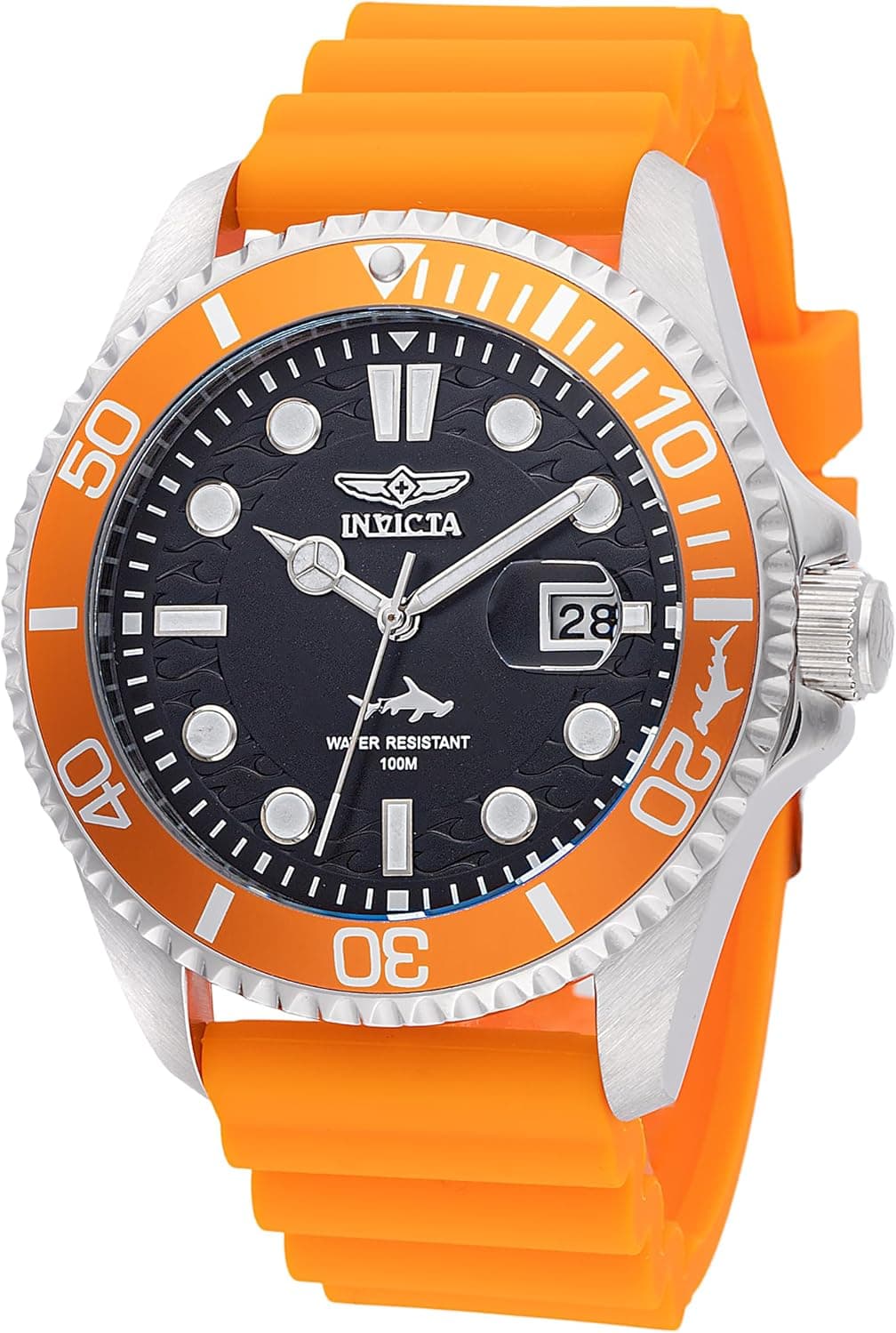 Invicta Pro Diver 47162, 43mm, Siyah Kadran, Turuncu Silikon Kayış