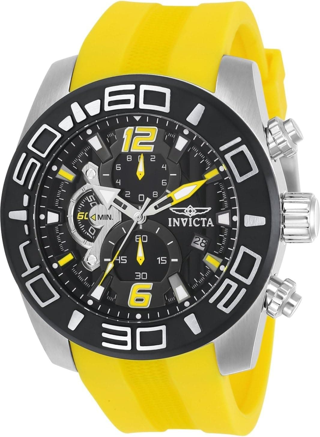 Invicta Pro Diver 22808, 50mm, Black Dial, Yellow Silicone Band