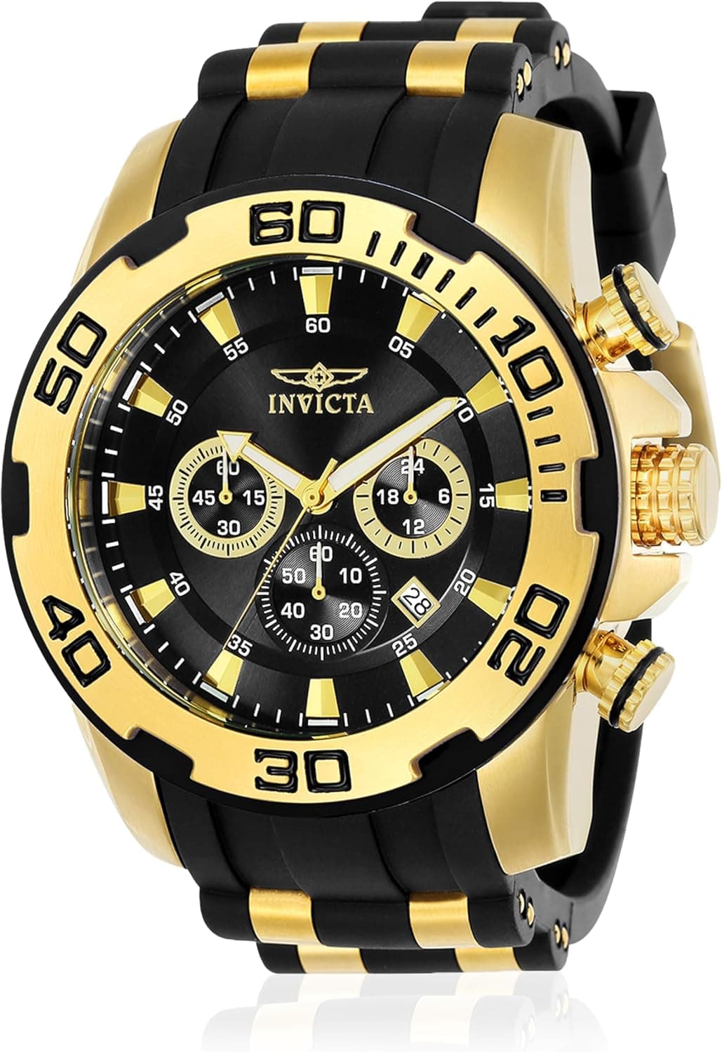 Invicta Pro Diver 22340, 50mm, Black Dial, Black and Gold Silicone Band