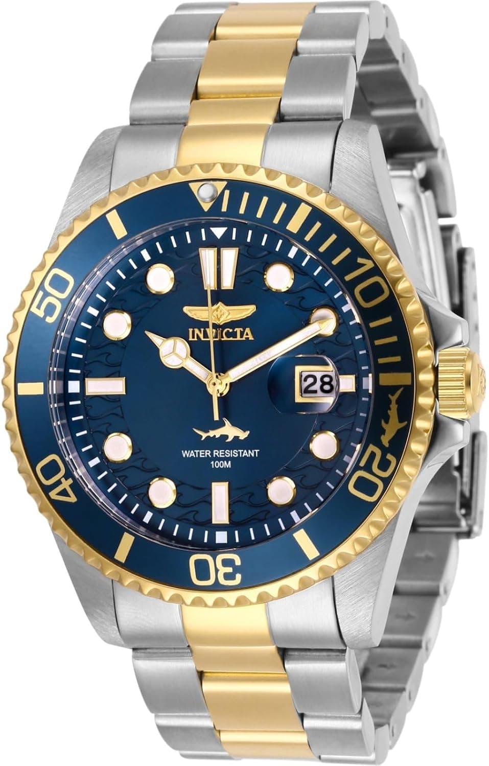 Invicta Pro Diver 30021, 43mm, Mavi Kadran, Gümüş-Altın Paslanmaz Çelik Kordon