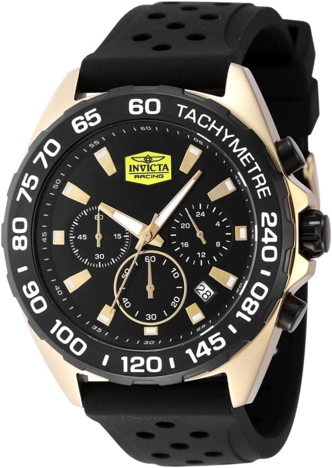 Invicta Racing 47769, 43 mm, schwarzes Zifferblatt, schwarzes Silikonarmband