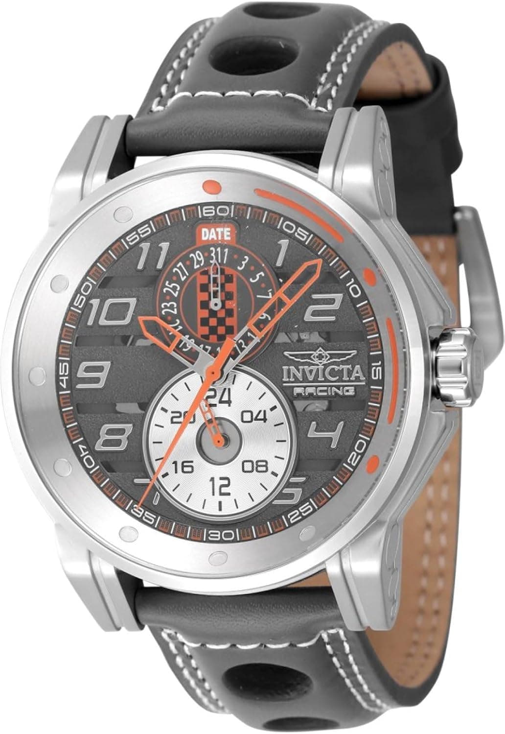 Invicta Racing 47535, 46 mm, mehrfarbiges Zifferblatt, grau-weißes Lederarmband