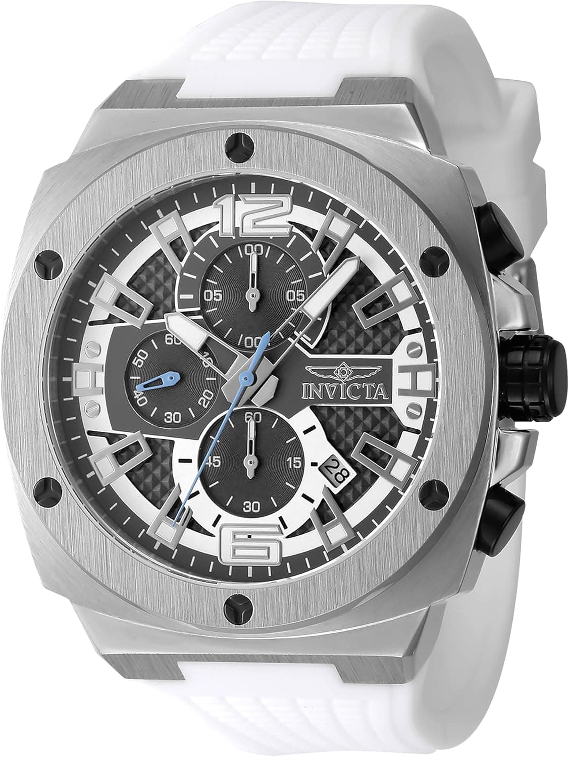 Invicta Racing 48163, 47 mm, graues Zifferblatt, weißes Silikonarmband