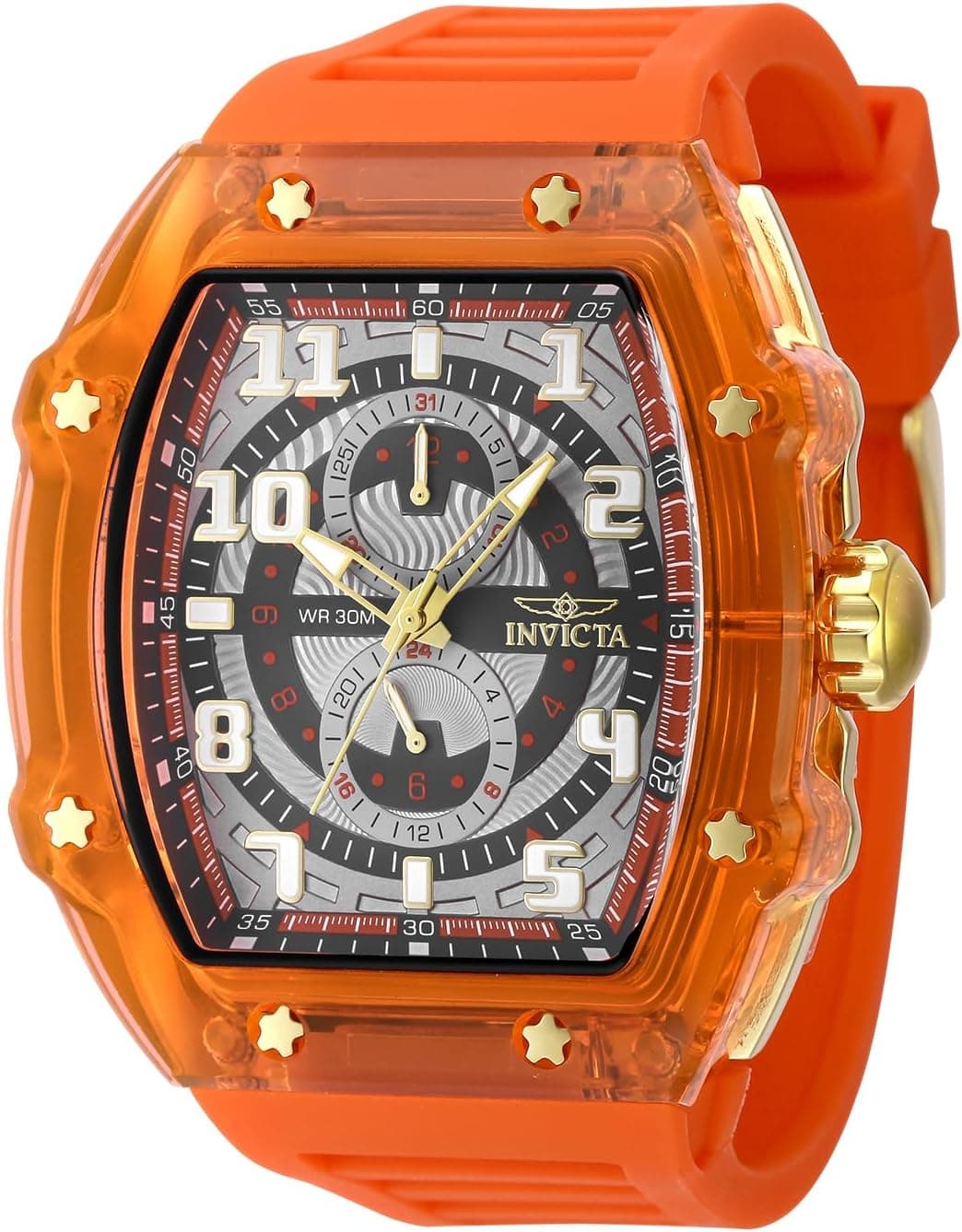Invicta Racing 48711, 48 mm, mehrfarbiges Zifferblatt, orangefarbenes Silikonarmband