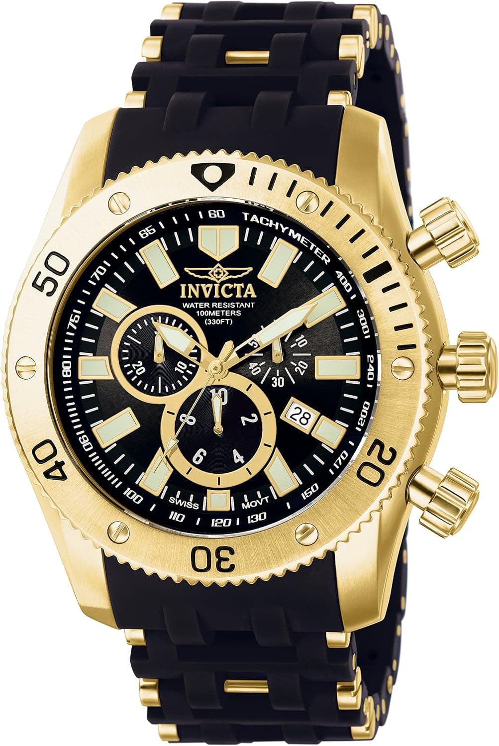 Invicta 0140 50mm, Black Dial Black Polyurethane