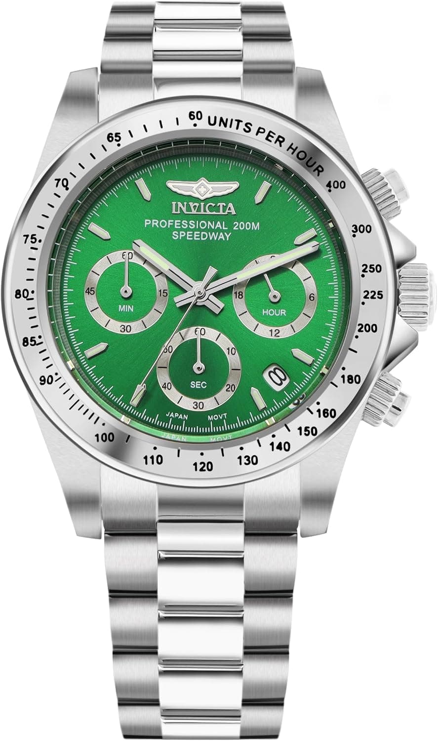 Invicta Speedway 14384, 40 mm, grünes Zifferblatt, silbernes Edelstahlarmband