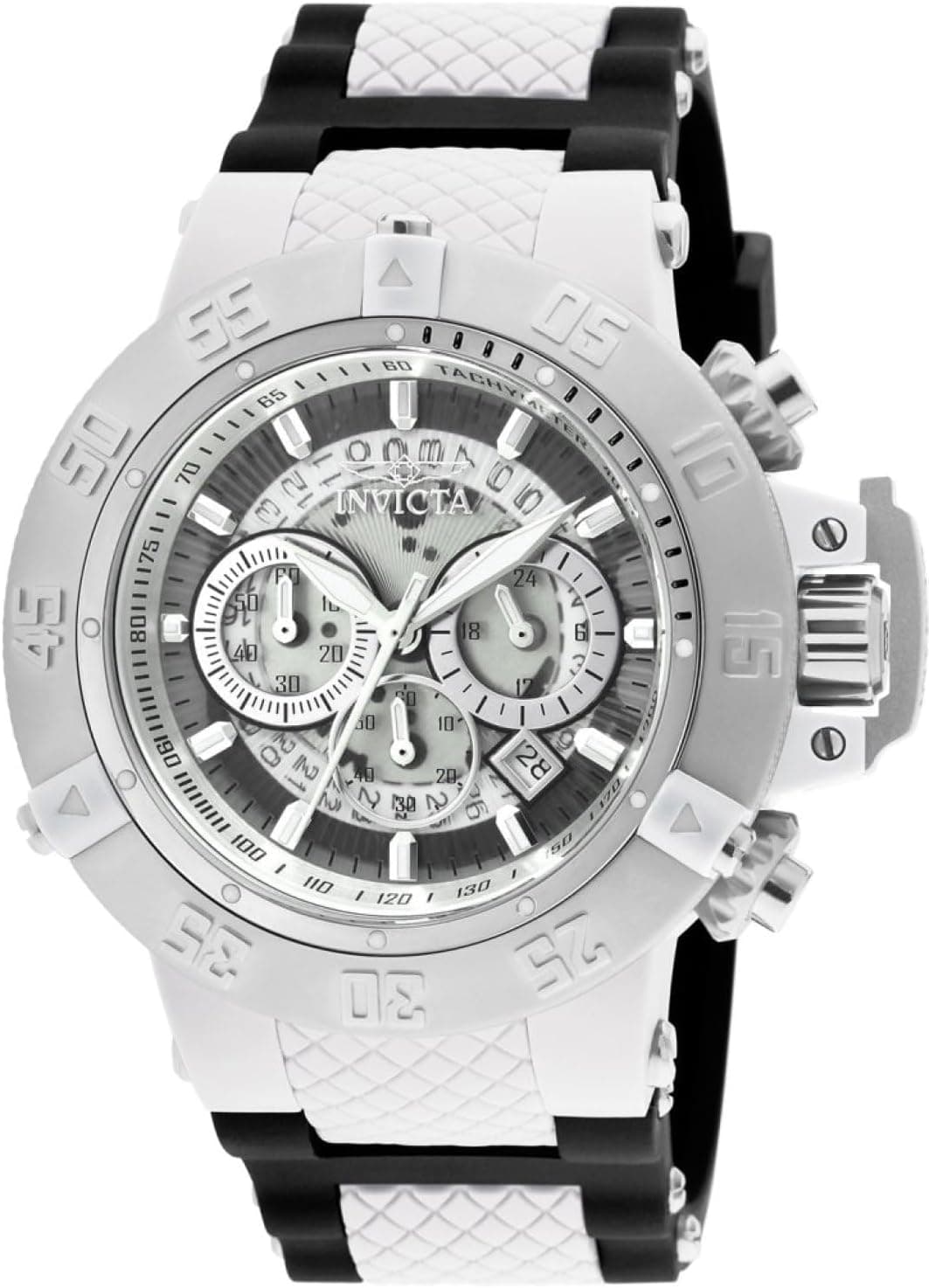 Invicta 0924 50mm, White Dial White and Black Silicone