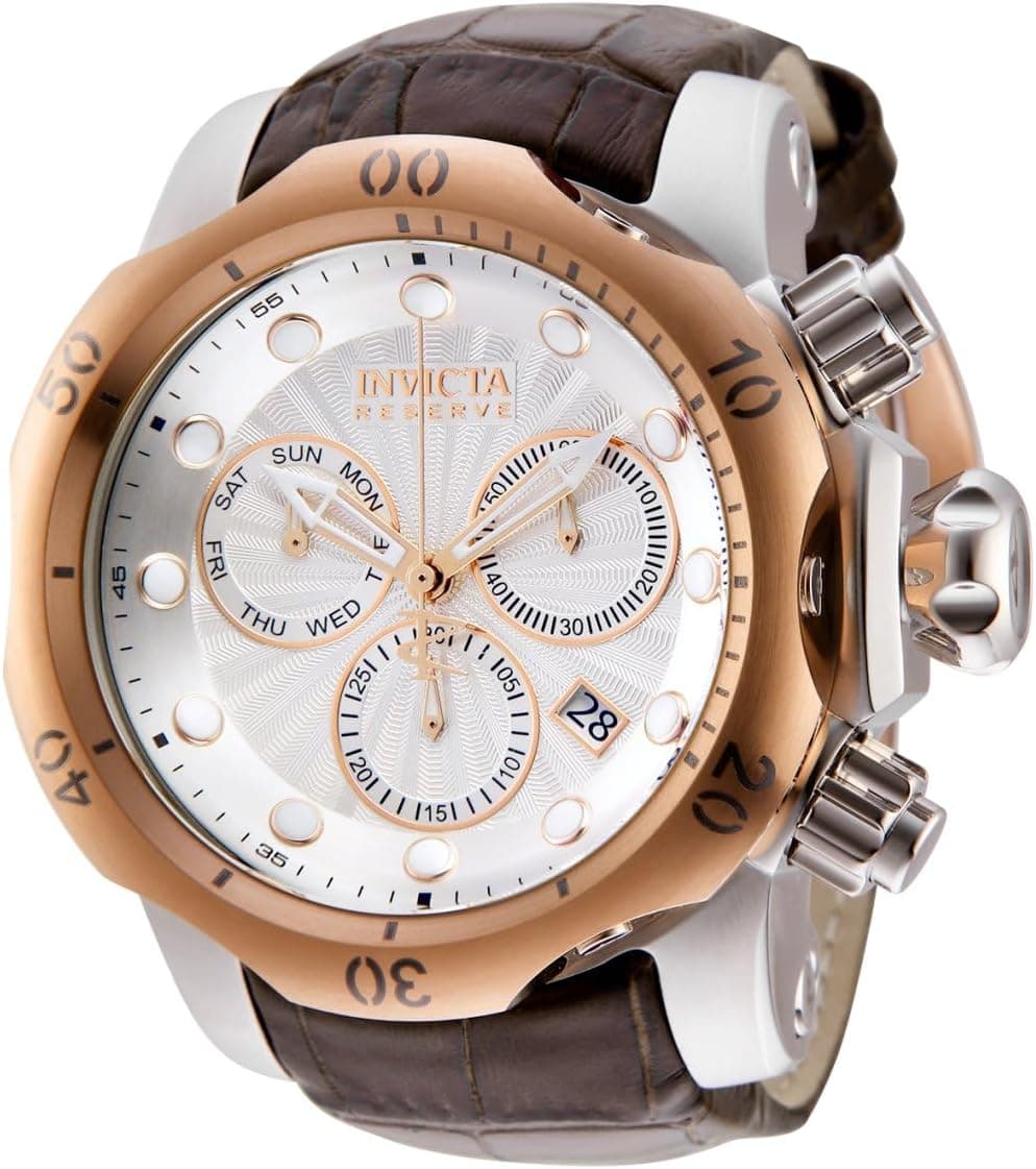 Invicta Venom 0359, 52mm, Gümüş Kadran, Kahverengi Deri Kayış