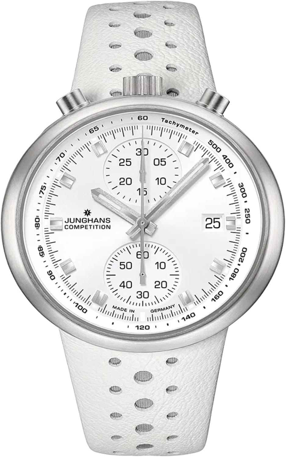 Junghans Competition 1972, 46mm, White Dial, Black Leather Band