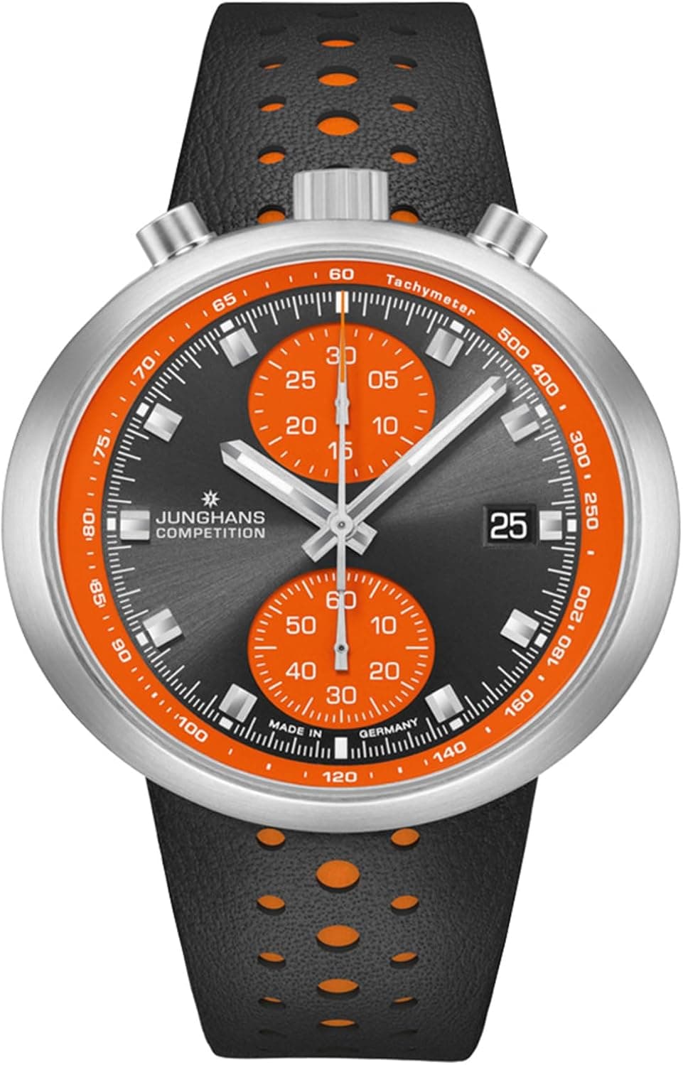 Junghans Competition 1972, 46mm, Gray Dial, Black Leather Band