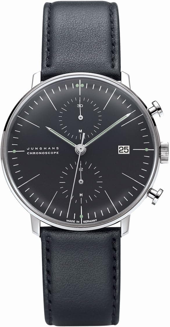 Junghans MAXBILLCHRONOSCOPE, 40mm, Black Dial, Black Leather Band